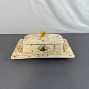 American Atelier San Marco Earthenware Butter Dish with Lid Pear & Wheat Design